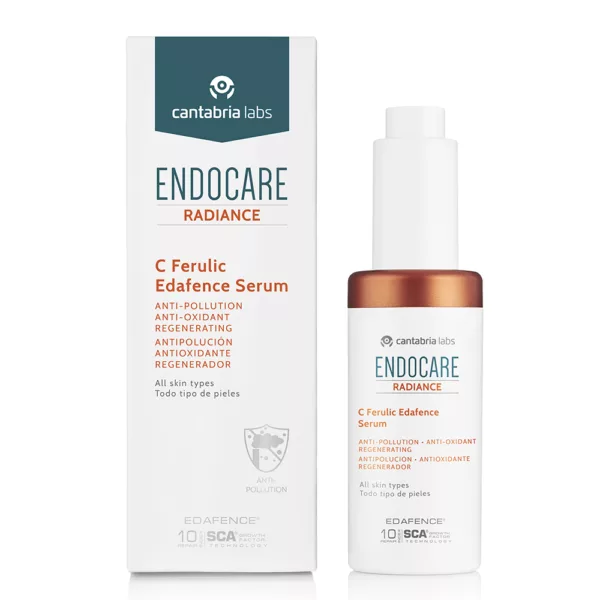Endocare Radiance C Ferulic Edafense Serum Antioxidante 30ml realiza una triple acción cutánea: antipolución, antioxidante y antiedad
