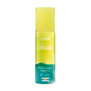 Fotoprotector ISDIN HydrOLotion SPF 50+. Fotoprotector corporal bifásico hidratante de secado inmediato. Con Chlorella Maris que evita la oxidación de la piel. Alta protección UVB/UVA SPF50.