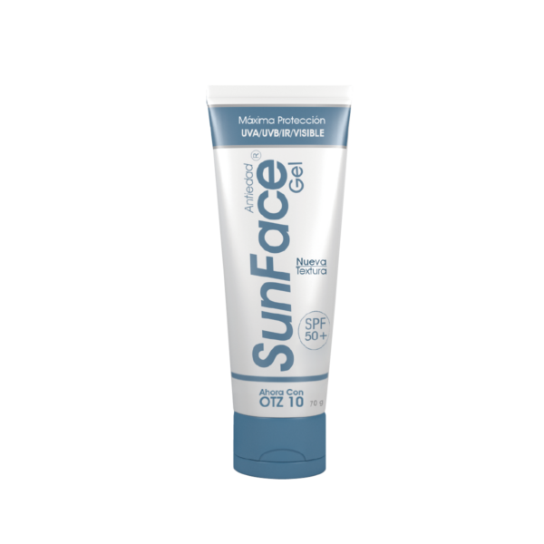 Sunface Gel protectorsolar moderna fórmula de textura ligera y toque seco, con protección integral a las radiaciones UVA/UVB/IR/VISIBLE