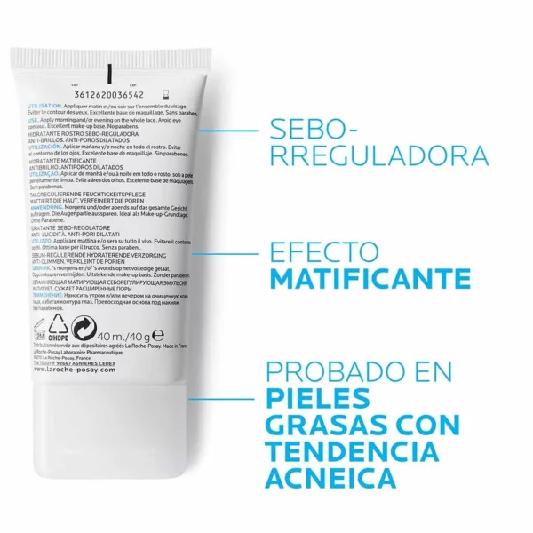 Effaclar Mat es un hidratante que controla la oleosidad, combate el brillo y reduce el tamaño de los poros de la piel grasa con tendencia al acné. La Roche Posay Effaclar Mat 40 ml.