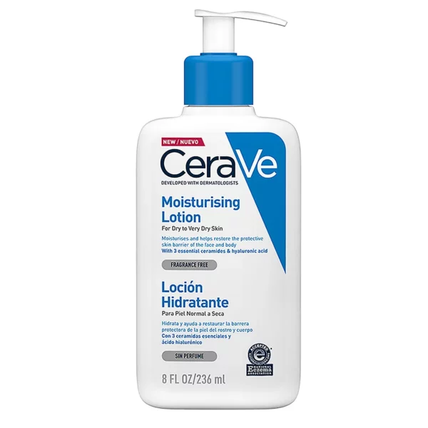 La loción hidratante corporal de Cerave, indicada para pieles normales a secas, hidrata y ayuda a restaurar la barrera protectora de la piel de rostro y cuerpo.