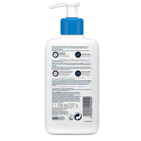 La loción hidratante corporal de Cerave, indicada para pieles normales a secas, hidrata y ayuda a restaurar la barrera protectora de la piel de rostro y cuerpo.
