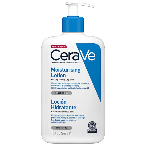 La loción hidratante corporal de Cerave, indicada para pieles normales a secas, hidrata y ayuda a restaurar la barrera protectora de la piel de rostro y cuerpo.