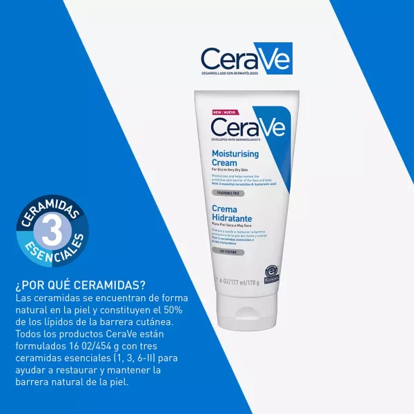 Crema Hidratante CeraVe 170g – Hidratación 24h para piel seca y sensible.
