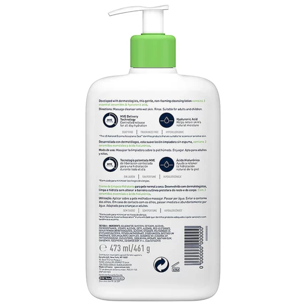 La Crema Limpiadora Hidratante de CeraVe, limpia e hidrata rostro y cuerpo, esta indicado para pieles normales a secas. Sin perfume ni espuma, es beneficiosa para las pieles más delicadas.