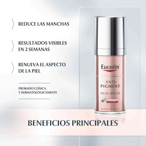 Serum Dual  que ayuda a reducir las manchas oscuras de la piel y previene su re-aparición. Acción dual con Thiamidol y concentrado de Ácido Hyalurónico para una piel visiblemente más uniforme y radiante.