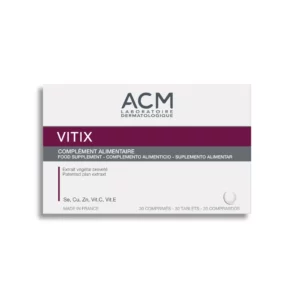 Vitix Complemento alimentario con fórmula original que combina un extracto vegetal de melón patentado, con vitaminas (C, E, B9, B12) y minerales (selenio, cobre, zinc).