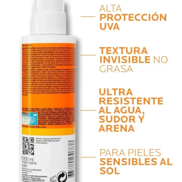 Es la protección UVA más alta de la historia de Anthelios. Protección de amplio espectro que previene los daños ocasionados por la radiación UVA, UVB e infrarroja A y la contaminación. Muy resistente al agua, al sudor y a la arena. No pica en los ojos. Textura ligera, no pegajosa.