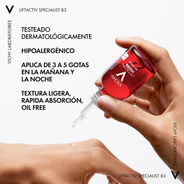 Sérum Antiedad que previene y combate las manchas en la piel. Con Niacinamida ayuda a igualar el tono de la piel del rostro. Envío Gratis a Colombia.