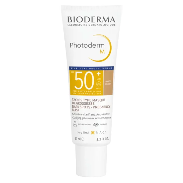 Protección solar óptima con SPF 50 acción correctiva de la hiperpigmentación, indicada para manchas asociadas a la maternidad. Protección contra luz azul, amplio cubrimiento.