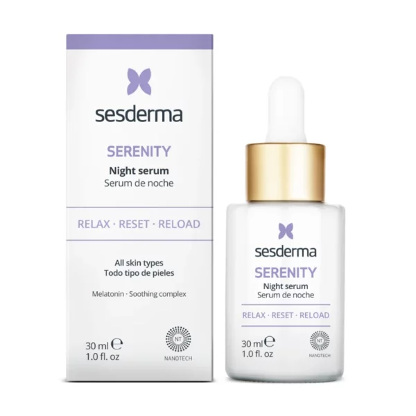 Serum facial de noche con efecto relajante, que ayuda a combatir el daño producido durante el día sobre nuestra piel.