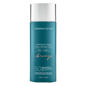 Protector solar tono bronce que brinda protección 100 % mineral contra los rayos UVA/UVB, la contaminación, la luz azul y la radiación infrarroja.