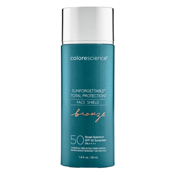 Protector solar tono bronce que brinda protección 100 % mineral contra los rayos UVA/UVB, la contaminación, la luz azul y la radiación infrarroja.