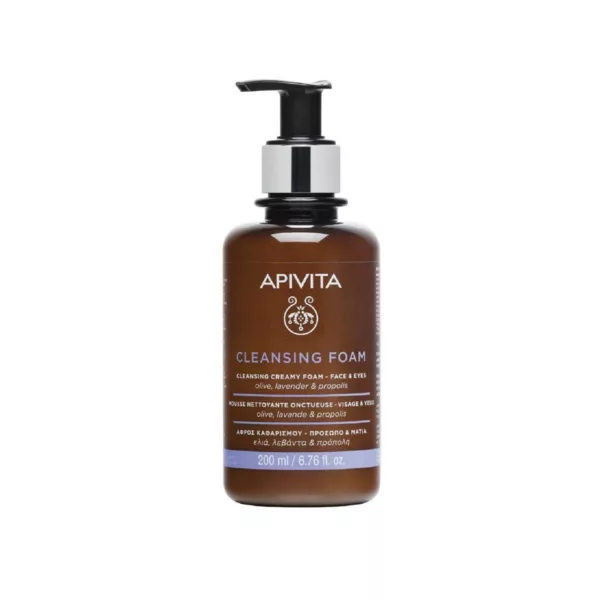 Crema espuma limpiadora con oliva, lavanda y propóleo que limpia eficazmente el rostro y los ojos sin resecar la piel.