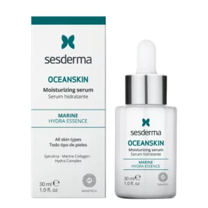 OCEANSKIN Serum hidrata, regenera y recupera la elasticidad natural de la piel gracias a activos como la espirulina, el colágeno marino, la elastina, las algas marinas y el extracto de caviar.