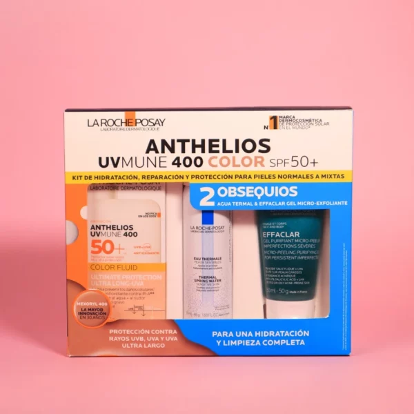 Kit Anthelios UVMune 400 Color Obsequio Agua Termal 50 ml y Effaclar Gel Micro Peel 50 ml