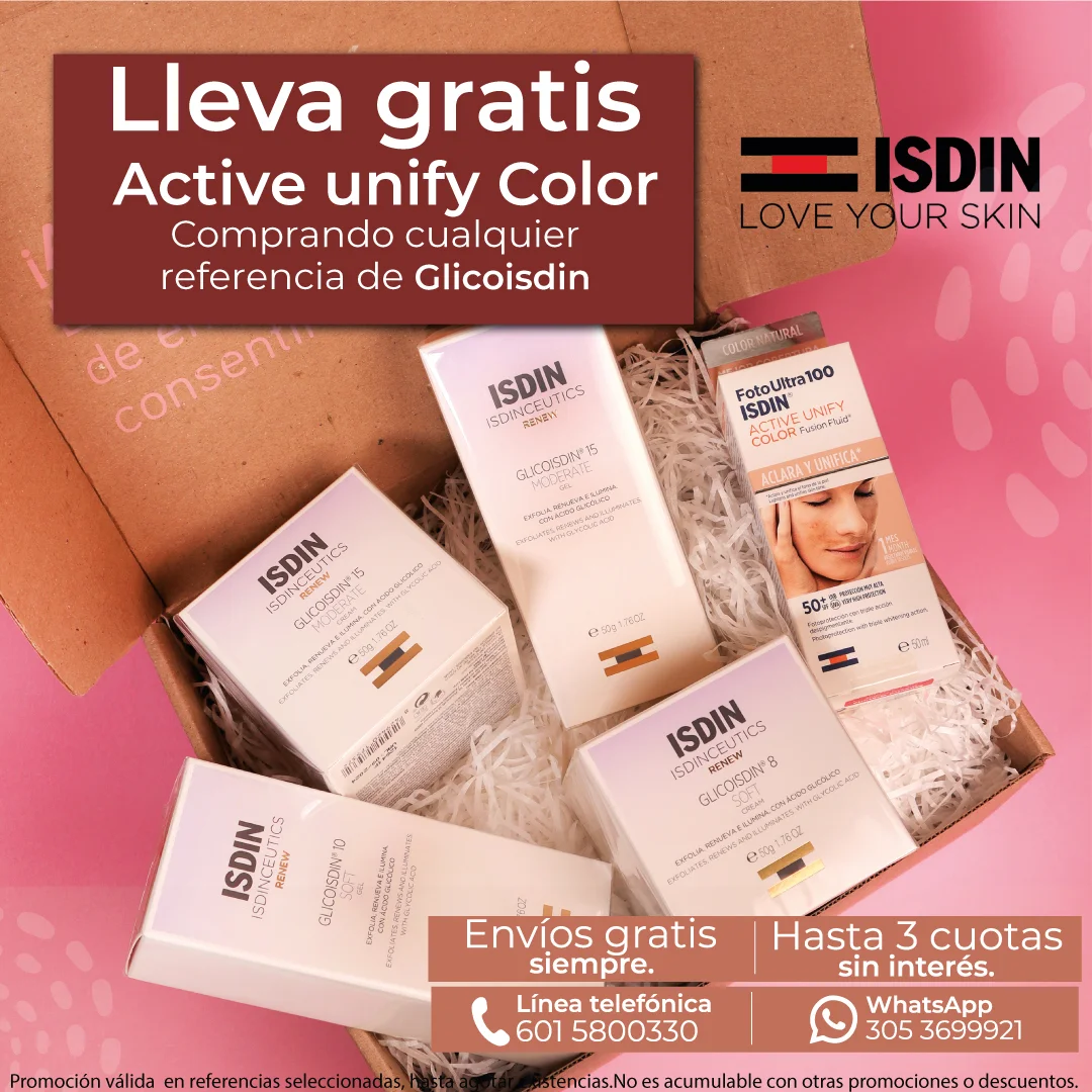 En Beautycalia lleva gratis Active unify color por comprar cualquier referencia de Glicoisdin
