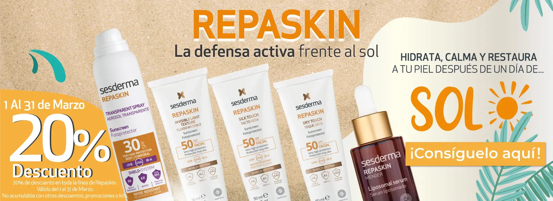 En Beautycalia del 1 al 31 de marzo del 2023, 20% descuento de la marca Repaskin.