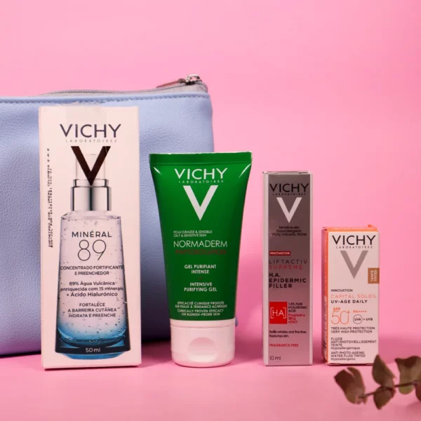 Mineral 89 booster x50ml con los siguientes obsequios; Normaderm phytosolution gel x50ml, Liftactiv H.A. epidermic filler x10ml, Capital soleil uv age x3ml.