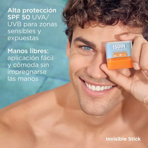 Stick solar invisible para zonas sensibles, resistente al agua y al sudor.