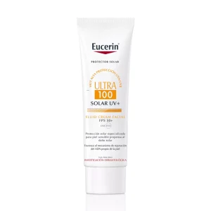 Protector solar fluido con Hyaluron y Licochalcona A, sin residuos blancos.