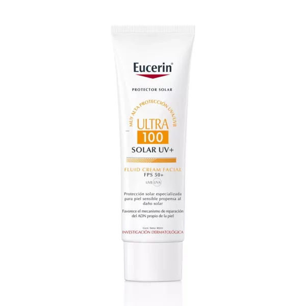 Protector solar fluido con Hyaluron y Licochalcona A, sin residuos blancos.