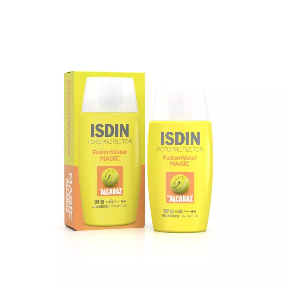 Protector solar Fusion Water MAGIC by Alcaraz SPF 50 – Fotoprotección ultraligera para el deporte.
