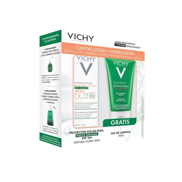 Kit Vichy Capital Soleil UV Clear SPF 50+ + Normaderm Gel Limpiador