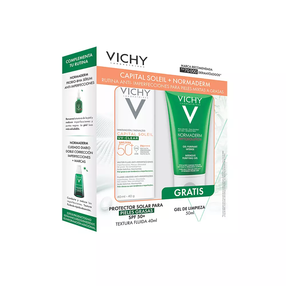 Kit Vichy Capital Soleil UV Clear SPF 50+ + Normaderm Gel Limpiador