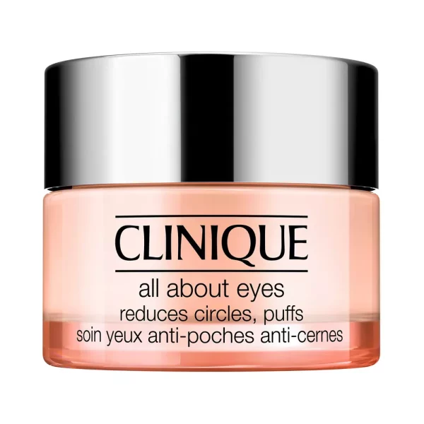 Contorno de ojos Clinique All About Eyes 15 ml en tarro, crema ligera que reduce bolsas y ojeras con efecto hidratante para todo tipo de piel