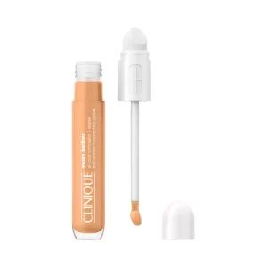 Corrector líquido tono medio Clinique Even Better All-Over Concealer + Eraser con aplicador de esponja blanco.