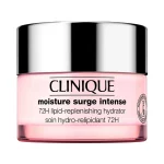 Hidratante facial Moisture Surge Intense 72H de Clinique, envase rosado con tapa plateada, para piel seca.