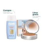 Kit de fotoprotección Isdin que incluye Fusion Water Magic SPF50+ y polvo compacto color arena de regalo, ideal para proteger y unificar el tono de la piel