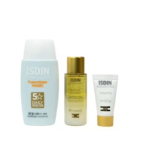 Kit ISDIN protector solar Fusion Water Magic GRATIS mini Essential Cleansing y K-Ox Eyes