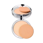 Polvos compactos CLINIQUE Stay-Matte tono claro, textura ligera y acabado mate, con espejo y esponja incluidos