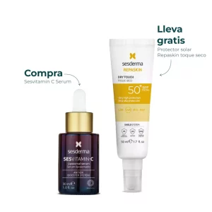 Kit de cuidado facial Sesderma que incluye Sesvitamin C Liposomal Serum de 30 ml y un protector solar Repaskin Toque Seco SPF 50+ de 50 ml de regalo, ideal para proteger y revitalizar la piel