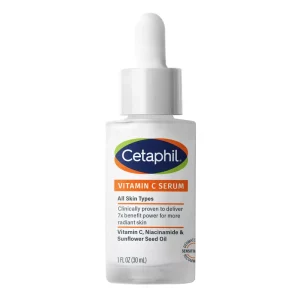 Sérum Facial con Vitamina C Cetaphil 30 ml, envase blanco con gotero, ideal para iluminar y proteger tu piel, disponible en Beautycalia.