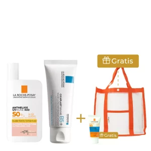 Kit La Roche-Posay Anthelios UVMune 400 Fluido con color FPS 50+, Cicaplast Baume B5, protector solar pediátrico de obsequio y bolso promocional | Beautycalia