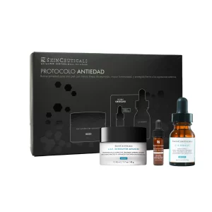 Kit SkinCeuticals Protocolo Antiedad con crema A.G.E. Interrupter Advanced 48 ml + mini sérum HA Intensifier y C E Ferulic, presentación en caja negra