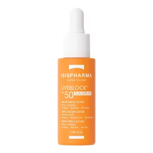 Sérum Isispharma Uveblock Sun SPF 50 30 ml con textura ligera y protección solar facial de amplio espectro