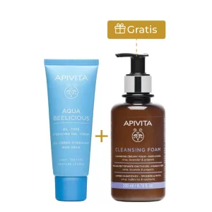 Kit Apivita Aqua Beelicious con crema en gel hidratante de 40 ml y espuma limpiadora de 200 ml con sello de regalo.