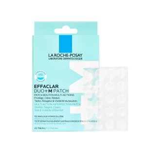 Caja de La Roche-Posay Effaclar Duo+M con 22 parches invisibles en dos tamaños, diseñados para cubrir y proteger imperfecciones faciales