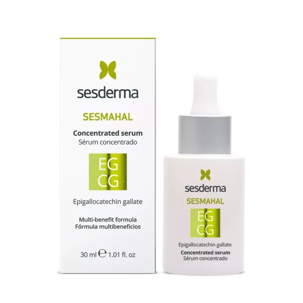 Frasco de Sérum Sesderma Sesmahal EGCG antioxidante de 30 ml con gotero y caja visible