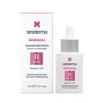Frasco de Sérum Sesderma SeshaMahal con R-Retinol 0.15% de 30 ml con gotero y empaque visible