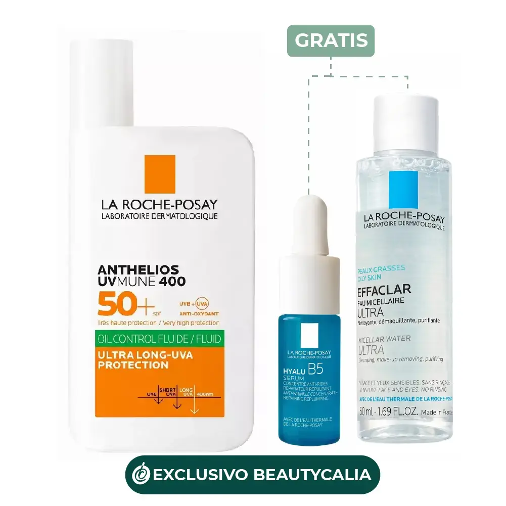 KitsAnthelios (3) La Roche-Posay Rutina Piel Grasa Control Brillo: Anthelios UVMune 400 Oil Control Fluido 50ml + Regalo Hyalu B5 Serum 10ml y Agua micelar 50ml - Imagen 1